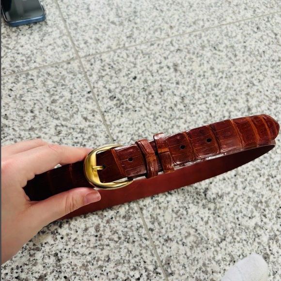 DEVECCHI Animal Print Brown Burgandy Belt with Gold Buckle - Picture 2 of 4